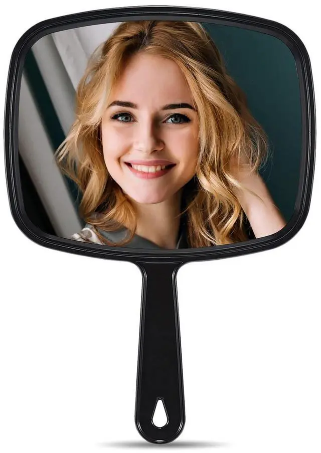 Main image of 9.3" L x 6.7" W Hand Mirror, Handheld Mirror with Handle, Black