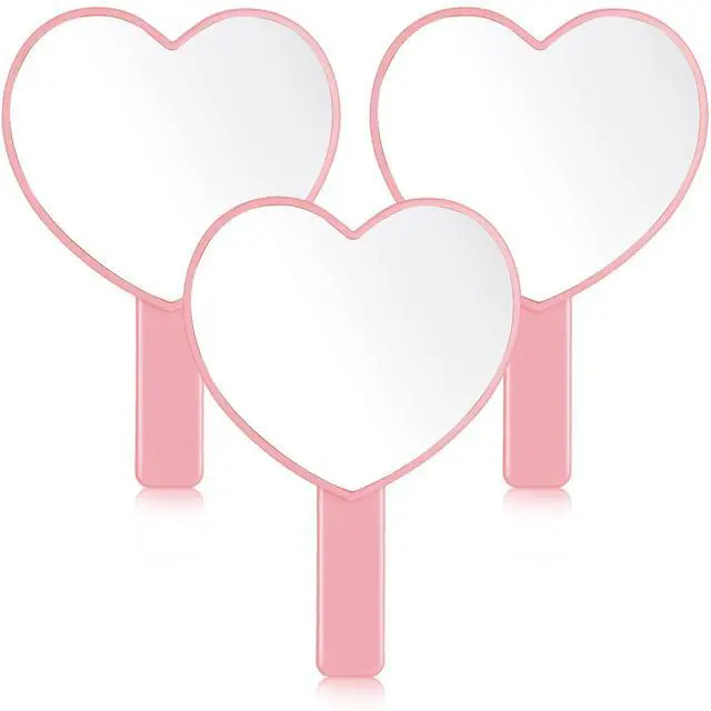 Main image of 3 Pcs Hand Held Heart Mirror Cute Travel Makeup Plastic Mini Mirrors with Handle Pink Gifts for Women Birthday Party Favor Valentines Day Gifts Cosmetic(Pink)