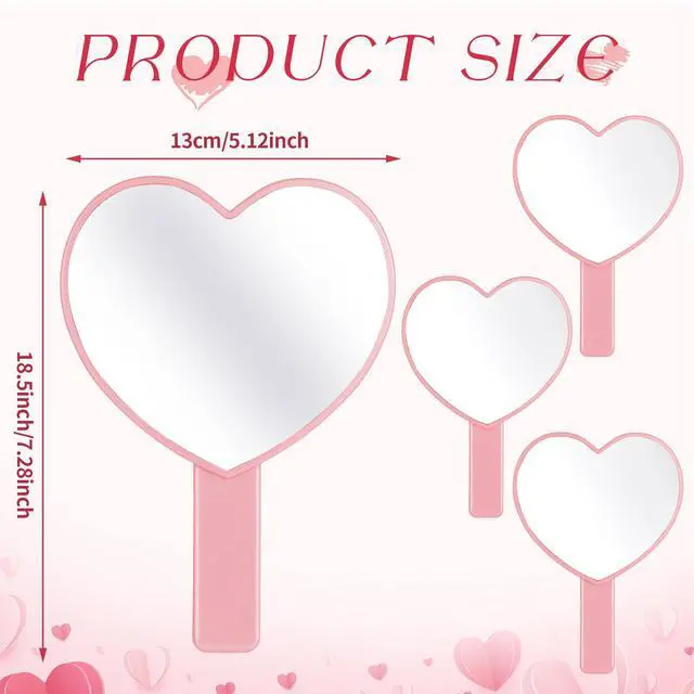 Alt view image 2 of 7 - 3 Pcs Hand Held Heart Mirror Cute Travel Makeup Plastic Mini Mirrors with Handle Pink Gifts for Women Birthday Party Favor Valentines Day Gifts Cosmetic(Pink)