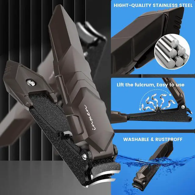 Alt view image 4 of 7 - Nail Clippers for Thick Nails, INXEN Nail Clippers with Extre Wide Jaw Opening for Hard Toenails, Stainless Steel Nail Clippers Nail Cutter Set for Men Women Senior