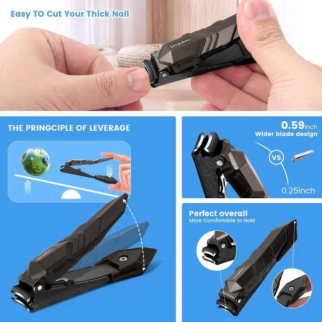 Alt view image 5 of 7 - Nail Clippers for Thick Nails, INXEN Nail Clippers with Extre Wide Jaw Opening for Hard Toenails, Stainless Steel Nail Clippers Nail Cutter Set for Men Women Senior