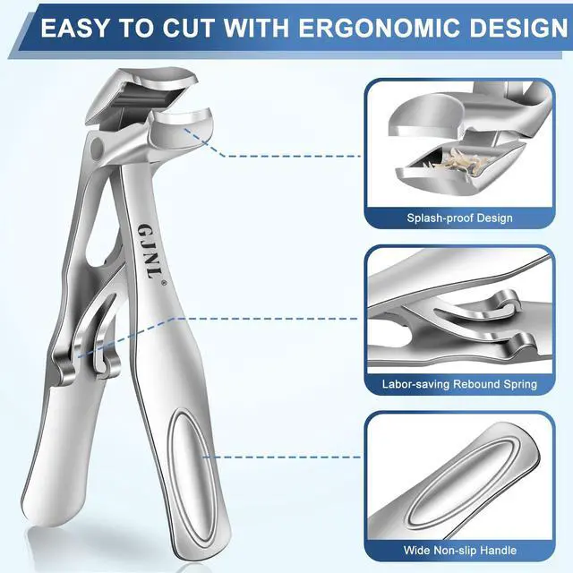 Alt view image 3 of 7 - Toenail Clippers for Thick Nails for Seniors, 3-Pack Ergonomic Heavy Duty Angled Head German Nail Clippers for Men with Catcher, Premium Steel Wide Opening Fingernail Clippers for Men & Women