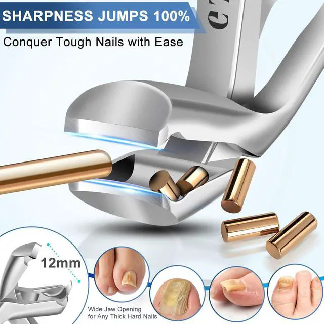 Alt view image 2 of 7 - Toenail Clippers for Thick Nails for Seniors, 3-Pack Ergonomic Heavy Duty Angled Head German Nail Clippers for Men with Catcher, Premium Steel Wide Opening Fingernail Clippers for Men & Women