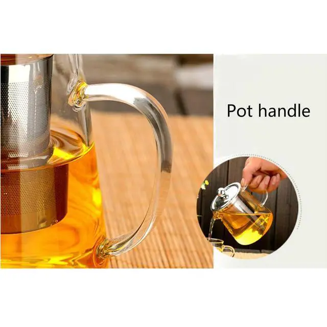 Alt view image 4 of 7 - Glass Teapot with Stainless Steel Infuser & Lid, Borosilicate Glass Tea Kettle Stovetop Safe, Blooming & Loose Leaf Teapot,Glass Square Pot (350ML/12oz)
