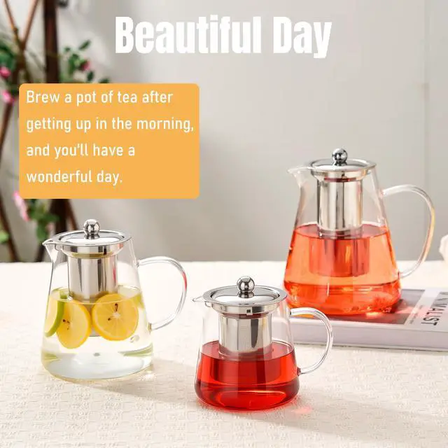 Alt view image 7 of 7 - Glass Teapot 33oz/950ml, Tea Pot with Removable Infusers for Loose Tea, Borosilicate Glass Tea Kettle Tea Maker Stovetop for Camping, Tea Infuser for Loose Leaf Tea Travel