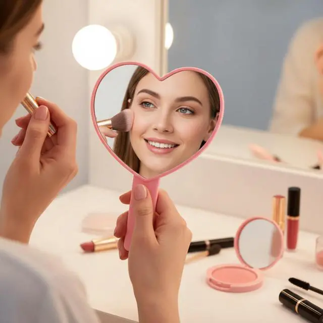 Alt view image 4 of 7 - 3 Pcs Hand Held Heart Mirror Cute Travel Makeup Plastic Mini Mirrors with Handle Pink Gifts for Women Birthday Party Favor Valentines Day Gifts Cosmetic(Pink)