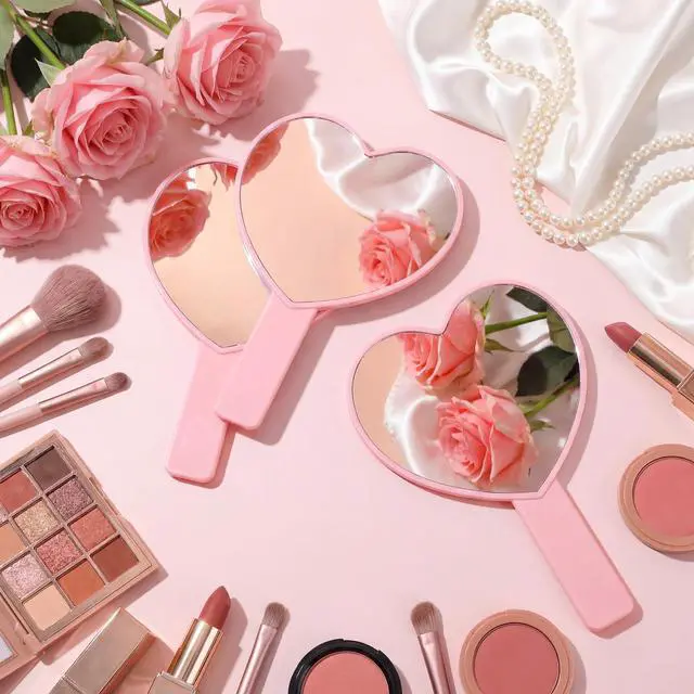Alt view image 7 of 7 - 3 Pcs Hand Held Heart Mirror Cute Travel Makeup Plastic Mini Mirrors with Handle Pink Gifts for Women Birthday Party Favor Valentines Day Gifts Cosmetic(Pink)