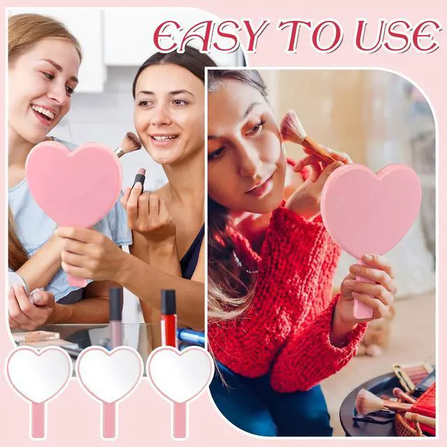 Alt view image 6 of 7 - 3 Pcs Hand Held Heart Mirror Cute Travel Makeup Plastic Mini Mirrors with Handle Pink Gifts for Women Birthday Party Favor Valentines Day Gifts Cosmetic(Pink)