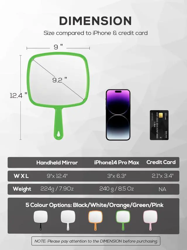 Alt view image 2 of 7 - Extra Large Handheld MirrorHand Salon Mirror with Handle for Barbers, Hairdressing (Green12.4" Lx 9" W)