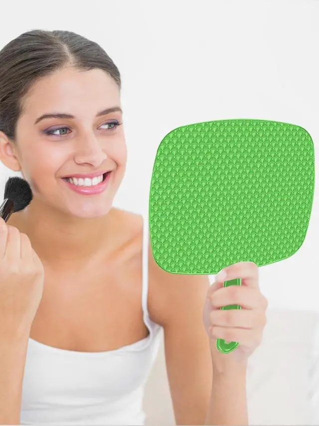 Alt view image 7 of 7 - Extra Large Handheld MirrorHand Salon Mirror with Handle for Barbers, Hairdressing (Green12.4" Lx 9" W)