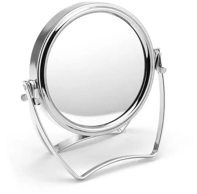 Main image of Two-Sided 4-In/6-in with Handle Portable Round Makeup/Travel/Desk Mirror with 1X and 3X Magnification(Silver, 4inch)