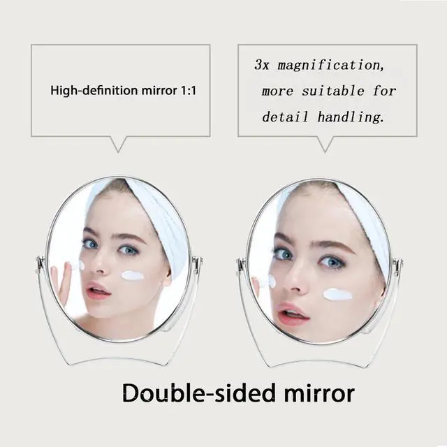 Alt view image 2 of 4 - Two-Sided 4-In/6-in with Handle Portable Round Makeup/Travel/Desk Mirror with 1X and 3X Magnification(Silver, 4inch)