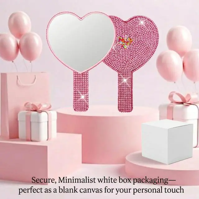 Alt view image 4 of 7 - Sparkly Heart Hand Mirror with Rhinestones - Pink Large 7.1x5.1 HD Handheld Mirror - Shiny Heart Shaped Makeup Mirror for Vanity, Travel, Salon -Gifts for Women, Teens, Bridesmaids