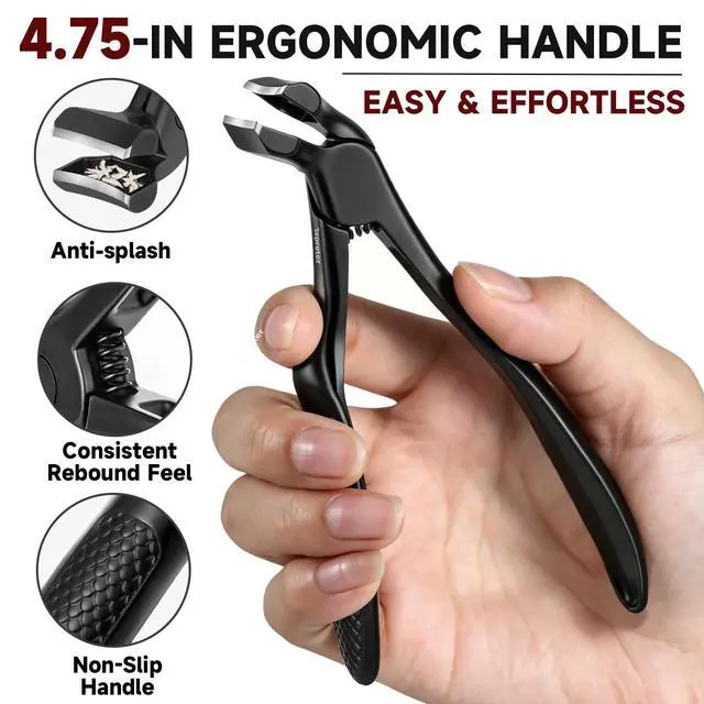 Alt view image 3 of 7 - Ergonomic Long Handle Toenail Clippers for Seniors, 4.75 Inches Angled Head Curve Wide Jaw Opening Nail Clippers for Thick Nails with Meta and Glass Nail File, Fingernail Cutter with Catcher, 3Pcs