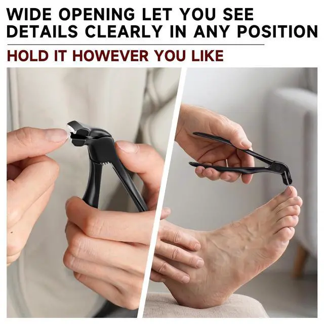 Alt view image 4 of 7 - Ergonomic Long Handle Toenail Clippers for Seniors, 4.75 Inches Angled Head Curve Wide Jaw Opening Nail Clippers for Thick Nails with Meta and Glass Nail File, Fingernail Cutter with Catcher, 3Pcs