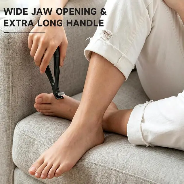 Alt view image 5 of 7 - Ergonomic Long Handle Toenail Clippers for Seniors, 4.75 Inches Angled Head Curve Wide Jaw Opening Nail Clippers for Thick Nails with Meta and Glass Nail File, Fingernail Cutter with Catcher, 3Pcs