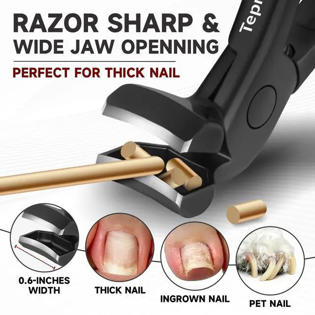 Alt view image 7 of 7 - Ergonomic Long Handle Toenail Clippers for Seniors, 4.75 Inches Angled Head Curve Wide Jaw Opening Nail Clippers for Thick Nails with Meta and Glass Nail File, Fingernail Cutter with Catcher, 3Pcs