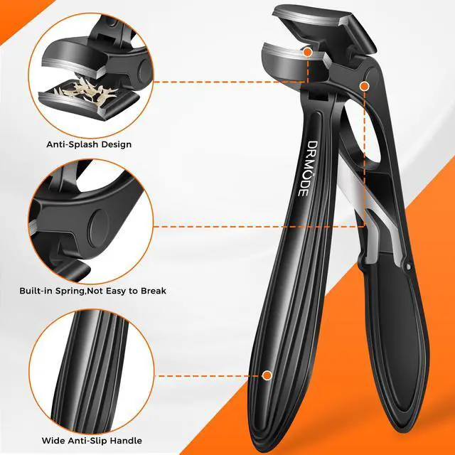 Alt view image 3 of 7 - Toenail Clippers for Thick Toenails for Seniors, Angled Head Long Handled Toe Nail Clippers for Men with Wide Jaw Opening, Heavy Duty Large Finger Nail Clippers Adult Cutter with Catcher, Black