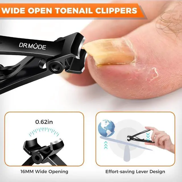Alt view image 5 of 7 - Toenail Clippers for Thick Toenails for Seniors, Angled Head Long Handled Toe Nail Clippers for Men with Wide Jaw Opening, Heavy Duty Large Finger Nail Clippers Adult Cutter with Catcher, Black