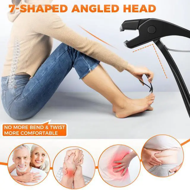 Alt view image 2 of 7 - Toenail Clippers for Thick Toenails for Seniors, Angled Head Long Handled Toe Nail Clippers for Men with Wide Jaw Opening, Heavy Duty Large Finger Nail Clippers Adult Cutter with Catcher, Black