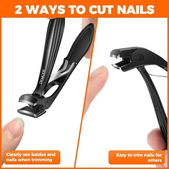 Alt view image 7 of 7 - Toenail Clippers for Thick Toenails for Seniors, Angled Head Long Handled Toe Nail Clippers for Men with Wide Jaw Opening, Heavy Duty Large Finger Nail Clippers Adult Cutter with Catcher, Black