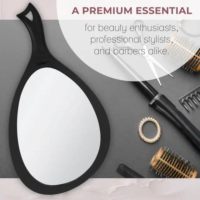 Alt view image 5 of 7 - Salon Professional Extra Large Hand Mirror with Handle, 10" W x 19" L, Multi-Purpose Oval Handheld Mirror with New Distortion-Free Reflection (1, Chocolate, Large (Pack of 1))