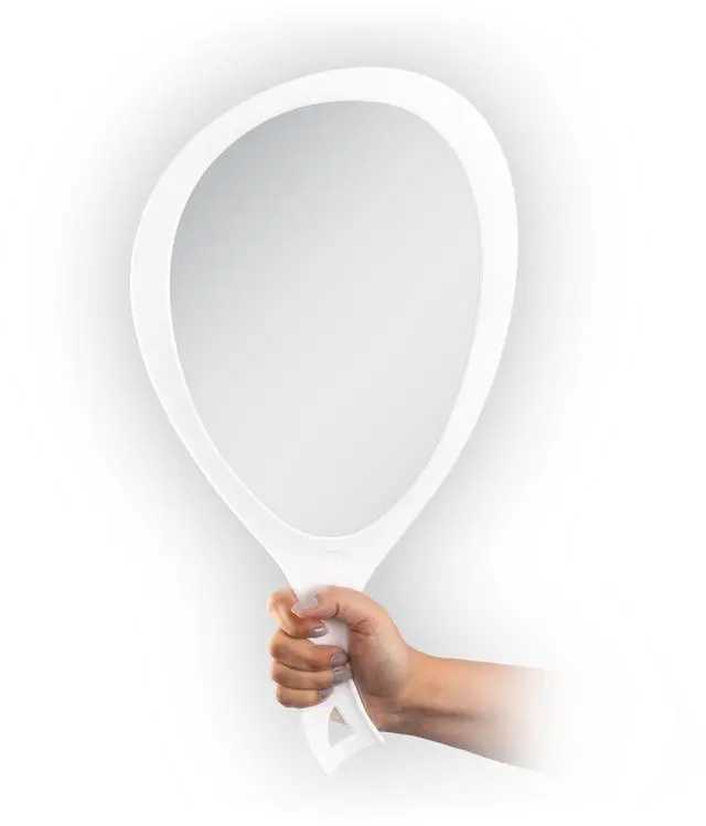 Main image of Salon Professional Extra Large Hand Mirror with Handle, 10" W x 19" L, Multi-Purpose Oval Handheld Mirror with New Distortion-Free Reflection (1, White, Large (Pack of 1))