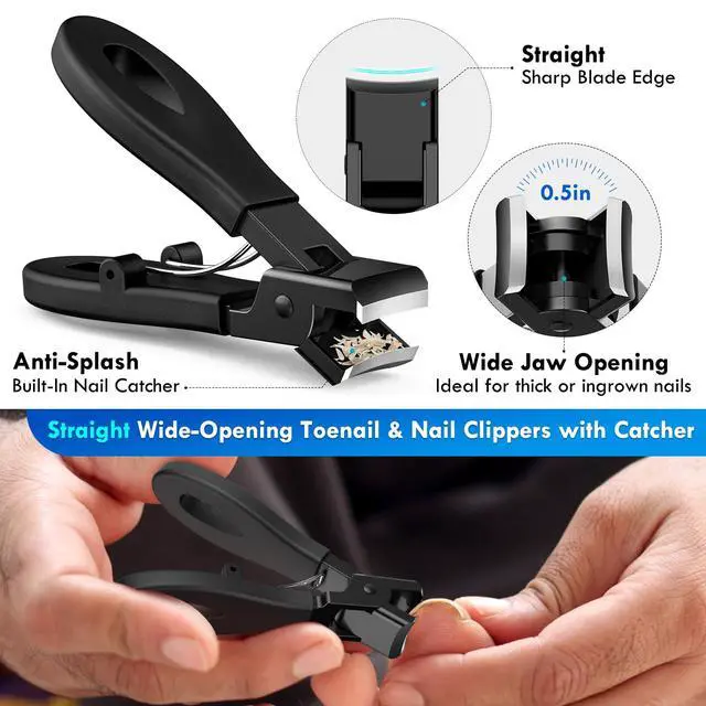 Alt view image 3 of 7 - Professional Ingrown Toenail Tools Kit for Seniors,Wide Jaw Straight Nail Clippers,Large Angled Nail Clipper Cutters for Heavy Duty Thick Toe Nails or Fingernail,Manicure Set for Men Women