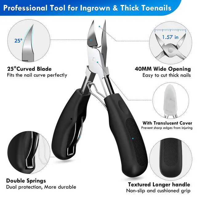 Alt view image 2 of 7 - Professional Ingrown Toenail Tools Kit for Seniors,Wide Jaw Straight Nail Clippers,Large Angled Nail Clipper Cutters for Heavy Duty Thick Toe Nails or Fingernail,Manicure Set for Men Women