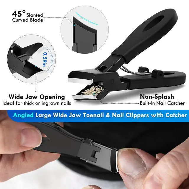 Alt view image 4 of 7 - Professional Ingrown Toenail Tools Kit for Seniors,Wide Jaw Straight Nail Clippers,Large Angled Nail Clipper Cutters for Heavy Duty Thick Toe Nails or Fingernail,Manicure Set for Men Women