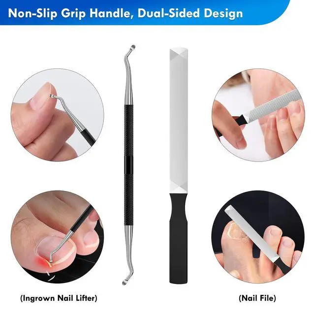 Alt view image 5 of 7 - Professional Ingrown Toenail Tools Kit for Seniors,Wide Jaw Straight Nail Clippers,Large Angled Nail Clipper Cutters for Heavy Duty Thick Toe Nails or Fingernail,Manicure Set for Men Women
