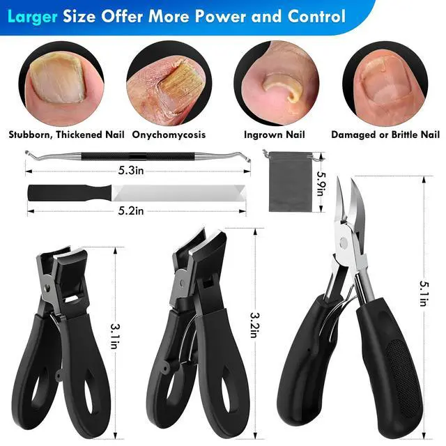 Alt view image 6 of 7 - Professional Ingrown Toenail Tools Kit for Seniors,Wide Jaw Straight Nail Clippers,Large Angled Nail Clipper Cutters for Heavy Duty Thick Toe Nails or Fingernail,Manicure Set for Men Women