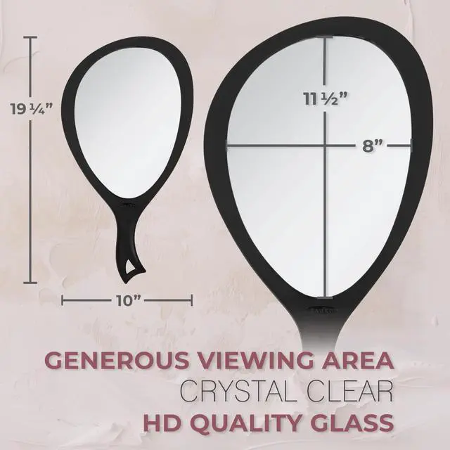 Alt view image 2 of 7 - Salon Professional Extra Large Hand Mirror with Handle, 10" W x 19" L, Multi-Purpose Oval Handheld Mirror with New Distortion-Free Reflection (1, White, Large (Pack of 1))