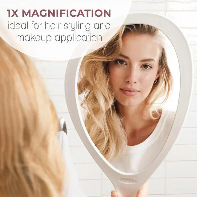 Alt view image 6 of 7 - Salon Professional Extra Large Hand Mirror with Handle, 10" W x 19" L, Multi-Purpose Oval Handheld Mirror with New Distortion-Free Reflection (1, White, Large (Pack of 1))