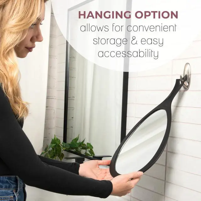 Alt view image 4 of 7 - Salon Professional Extra Large Hand Mirror with Handle, 10" W x 19" L, Multi-Purpose Oval Handheld Mirror with New Distortion-Free Reflection (1, White, Large (Pack of 1))