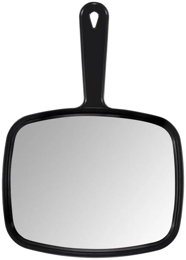 Main image of Hand Mirror, 10.3" L x 7.4" W Salon Barber Hairdressing Handheld Mirror with Handle, Square Black