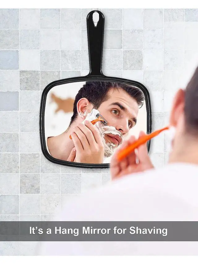 Alt view image 4 of 6 - Hand Mirror, 10.3" L x 7.4" W Salon Barber Hairdressing Handheld Mirror with Handle, Square Black