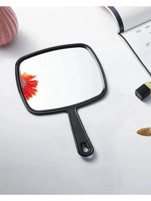 Alt view image 6 of 6 - Hand Mirror, 10.3" L x 7.4" W Salon Barber Hairdressing Handheld Mirror with Handle, Square Black