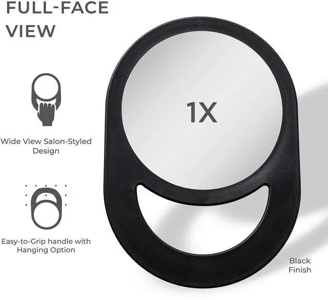 Alt view image 3 of 7 - 10"x7" Oblong Hand Mirror 6" Dia. Round Glass Handheld Mirror Modern Ergonomic Handle Pill Shape Handheld Mirror