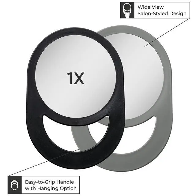 Alt view image 7 of 7 - 10"x7" Oblong Hand Mirror 6" Dia. Round Glass Handheld Mirror Modern Ergonomic Handle Pill Shape Handheld Mirror