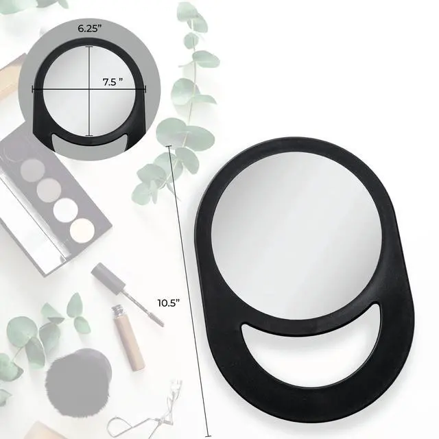 Alt view image 2 of 7 - 10"x7" Oblong Hand Mirror 6" Dia. Round Glass Handheld Mirror Modern Ergonomic Handle Pill Shape Handheld Mirror