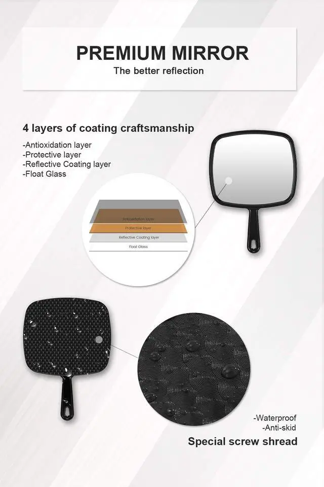 Alt view image 4 of 7 - 12.6"L x 9"W Hand Mirror, Handheld Mirror with Handle for Salon