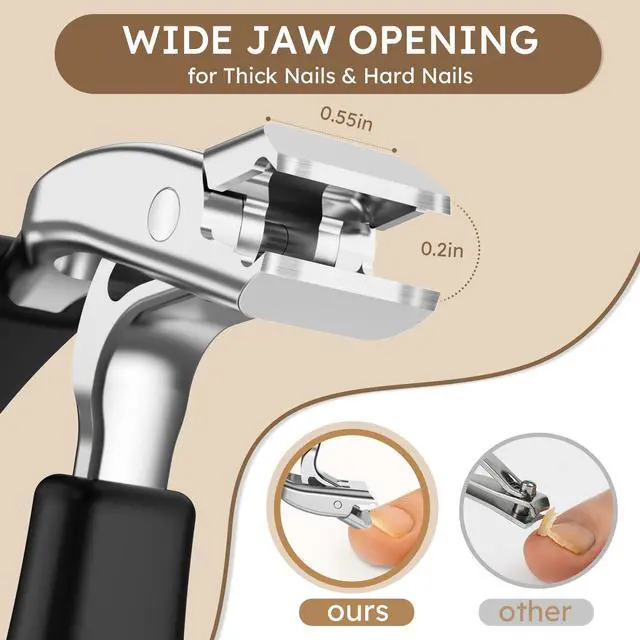 Alt view image 5 of 7 - Large Toenail Clippers for Thick Nails for Seniors, Non-Slip Long Handled Angled Head Toe Nail Clippers with Catcher, Wide Jaw Opening Sharp Straight Edge Cutters, Fingernail Clippers for Men Women