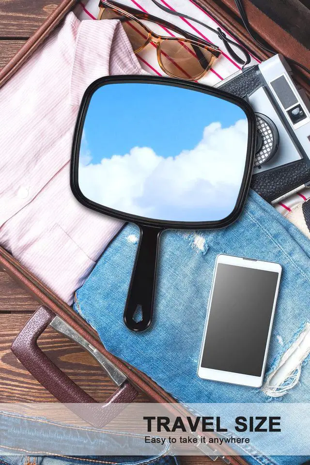 Alt view image 7 of 7 - 9.3" L x 6.7" W Hand Mirror, Handheld Mirror with Handle, Black