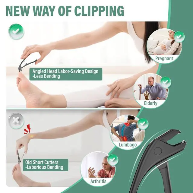 Alt view image 2 of 7 - Toenail Clippers for Seniors with Safety Lock Long Handle, Large Toe Nail Clippers for Thick Toenails for Men Women, Wide Opening Slanted Fingernail Clippers with Catcher Precision Nail Cutter Set