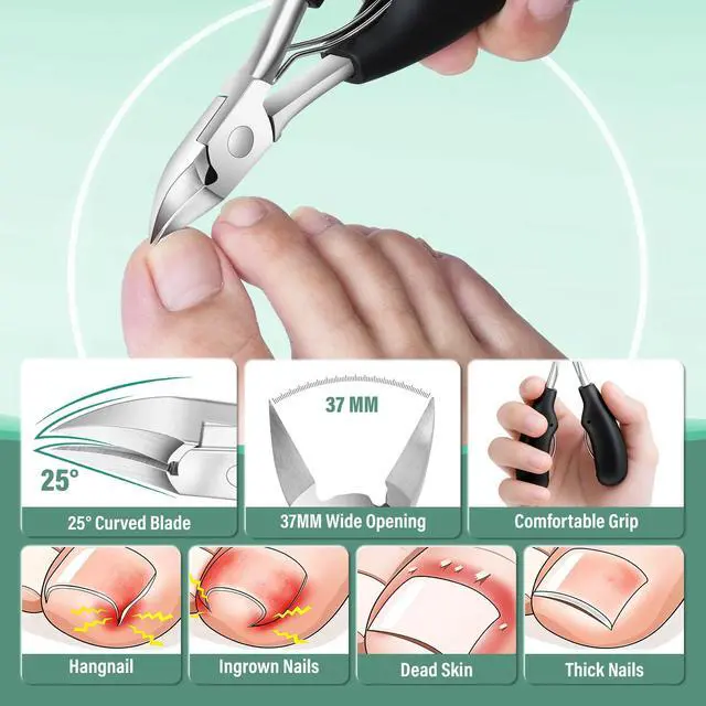 Alt view image 3 of 7 - Toenail Clippers for Seniors with Safety Lock Long Handle, Large Toe Nail Clippers for Thick Toenails for Men Women, Wide Opening Slanted Fingernail Clippers with Catcher Precision Nail Cutter Set