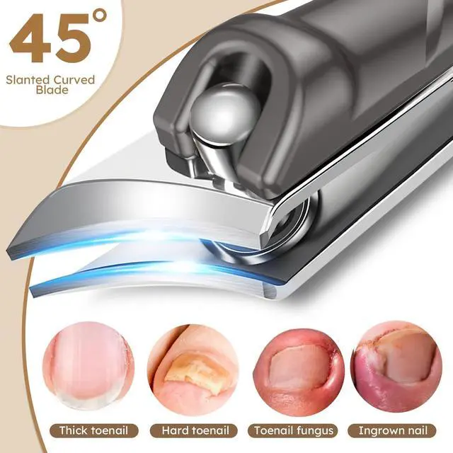 Alt view image 5 of 7 - Extended Toenail Clippers for Thick Toenails, Long Handled Nail Clippers for Seniors Angled Head Cutters with Catcher, Ergonomic Wide Jaw Opening,45° Slanted Curved Finger Nail Clippers for Men Women