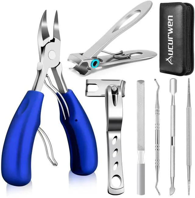 Main image of Toenail Clippers for Seniors Thick Toenails, Aucurwen Heavy Duty Toe Nail Clippers Adult Thick Nails Long Handle, Large Toenail Clippers for Thick Nails 7Pcs(Blue)