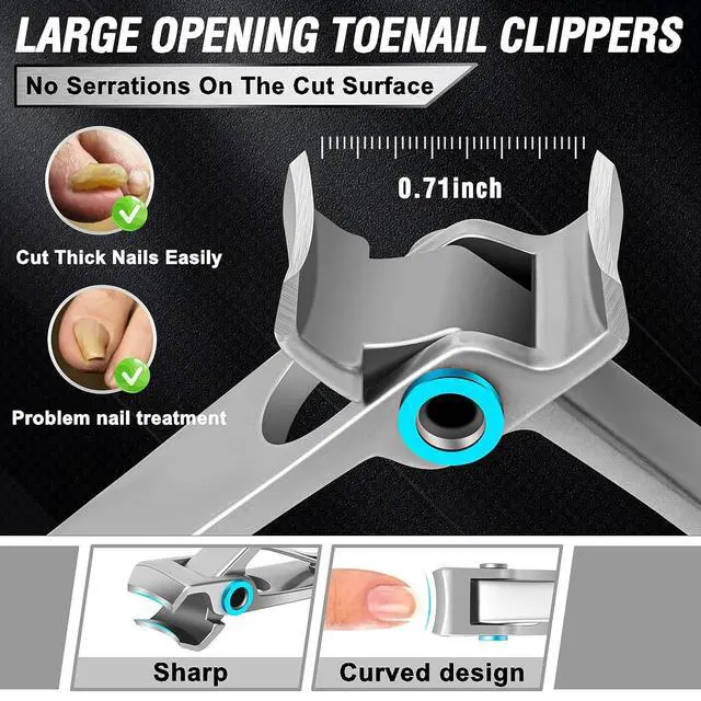Alt view image 4 of 7 - Toenail Clippers for Seniors Thick Toenails, Aucurwen Heavy Duty Toe Nail Clippers Adult Thick Nails Long Handle, Large Toenail Clippers for Thick Nails 7Pcs(Blue)