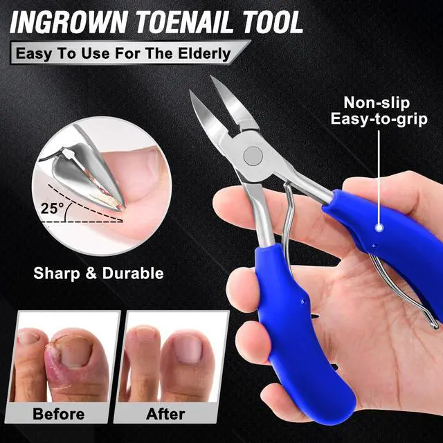 Alt view image 3 of 7 - Toenail Clippers for Seniors Thick Toenails, Aucurwen Heavy Duty Toe Nail Clippers Adult Thick Nails Long Handle, Large Toenail Clippers for Thick Nails 7Pcs(Blue)